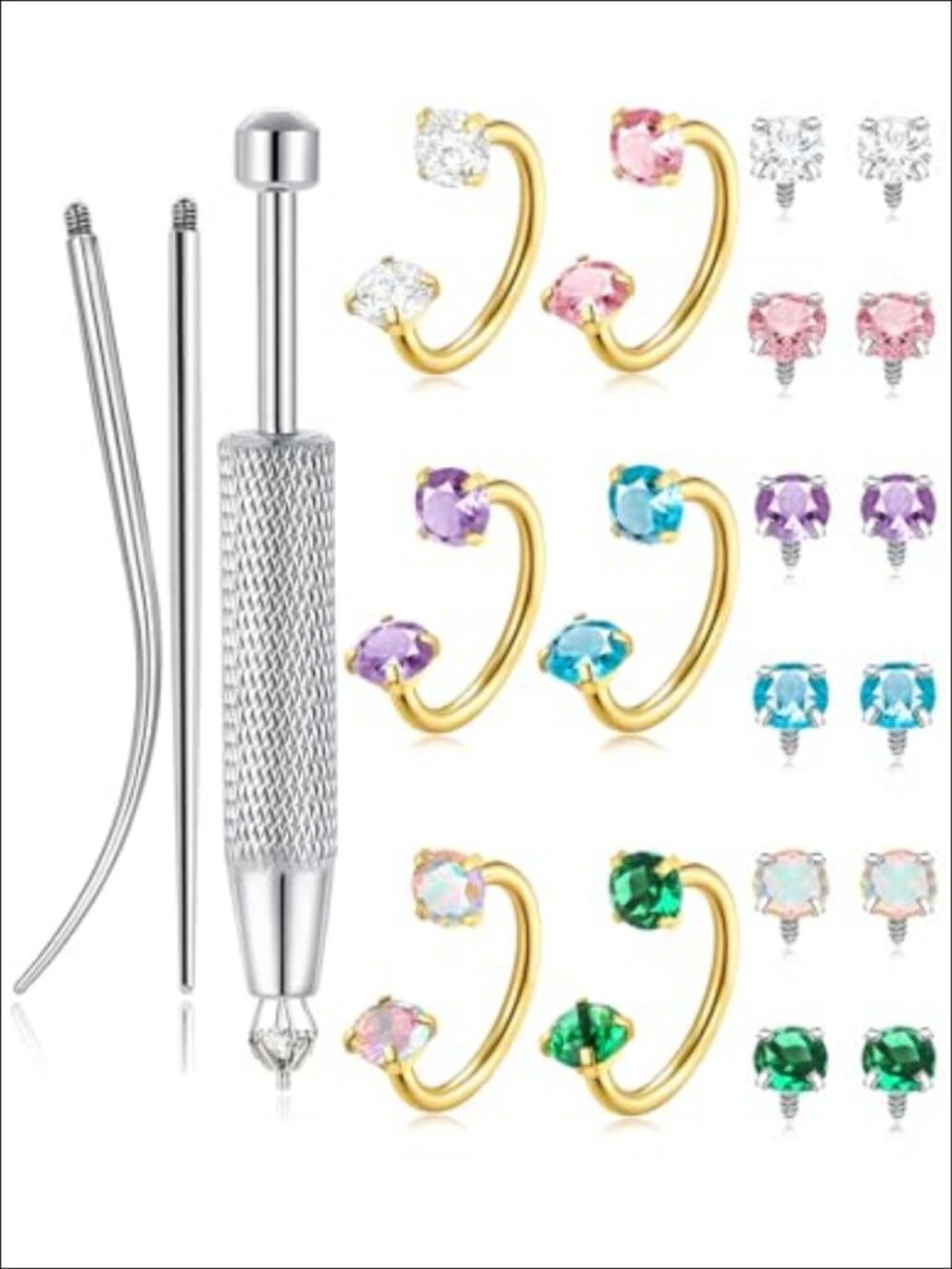 316L Surgical Steel Horseshoe Nose Rings 18G 8mm CZ Piercing Jewelry Set